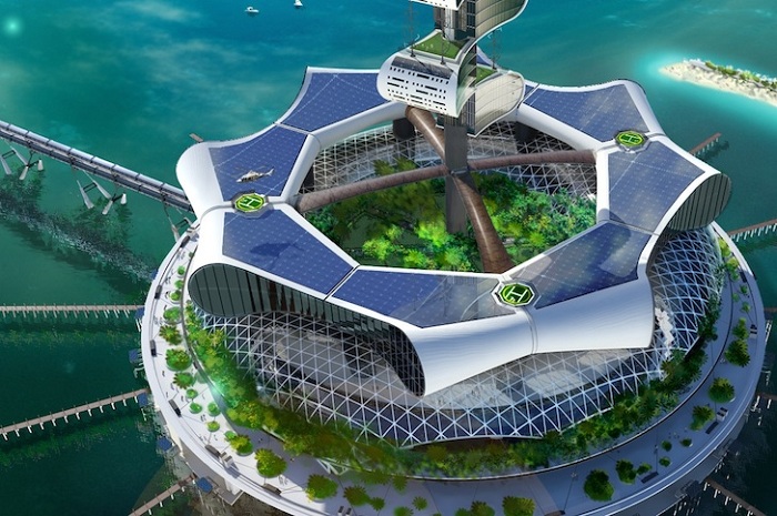 Экологическая жилая платформа с возобновляемыми источниками энергии.
