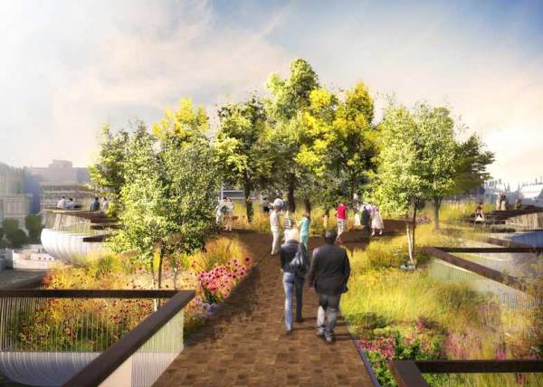 Футуристический пешеходный мост-сад через Темзу в Лондоне  