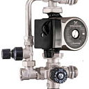 Встраиваемый распределительный узел BARBERI (Микшерная группа) KVS 3,5 в комп. с термостатическим смесительным клапаном 30-60* С , фитинги для подсоединения , термометром и встроенной воздушной отдушиной. дифференциальным байпасом С насосом Grundfos