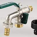 Шаровой кран EOLO DUPLEX NO FROST со штуцером и с плоской ручкой-рычагом зеленого цвета