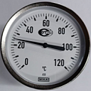 Термометр бим-ий, A50  стальной корпус d- 63 мм 0 °C ... 120 °C Длина штока L1: 100 мм d- штока: 9мм, G 1/2 B класс 2 по EN 13190