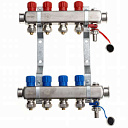 Комплект коллектора латунный с ротаметрaми и евроконусами, PN6, Tmax+60°C