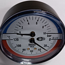 Термоманометр,Модель: 100.02 Ном-ый размер: 063 мм G 1/2 B  присоединение по центру ед.изм давления: бар 0…10 бар ед.изм температуры: 0 °C ... 120 °C
