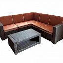RATTAN Premium Corner   (угловой диван 5 мест + столик). Цвет венге. Подушки оранжевые.