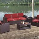 RATTAN Premium 5   (2 кресла +3х местный диван + 2 столика). Цвет венге. Подушки оранжевые.